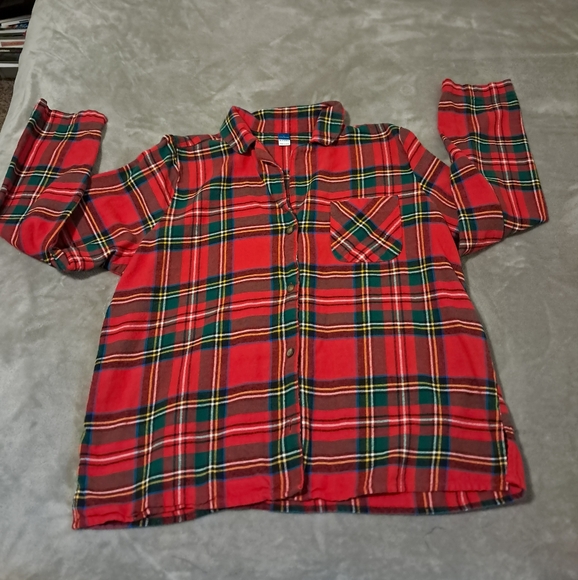 Old navy cotton plaid flannel holiday button down shirt pj size L. - Picture 1 of 6